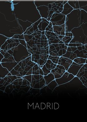 Madrid black blue city map