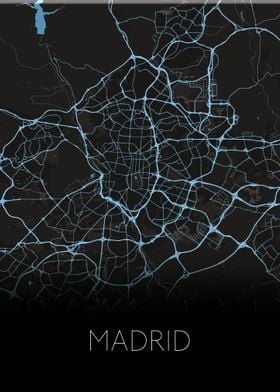 Madrid black blue city map