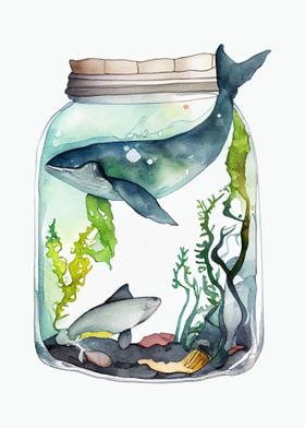Hand Draw Whale in The Jar