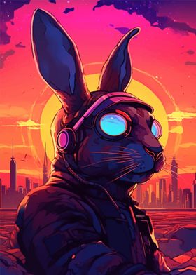 Rabbit Bunny Retro Sunset