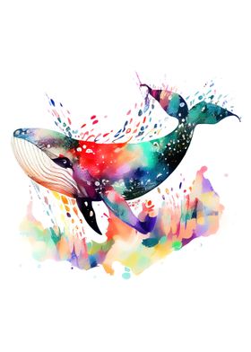 Watercolor Whale Jumping