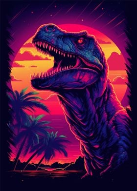 Dinosaur Retro Sunset Sun