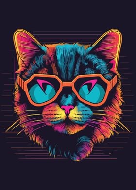 Neon Cat with Edgy Glasses