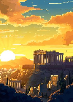 Athens Greece pixel art