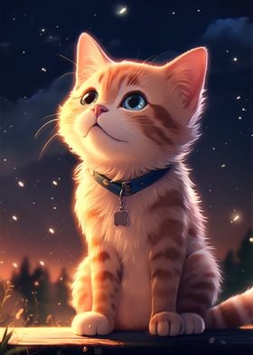 Cat Night Sky Stars