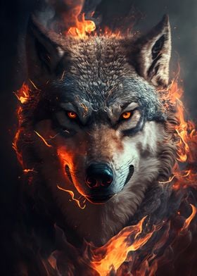 wolf on fire artwork 