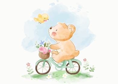 Bear riding bicycle