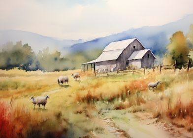 Watercolor Farm Landscapes