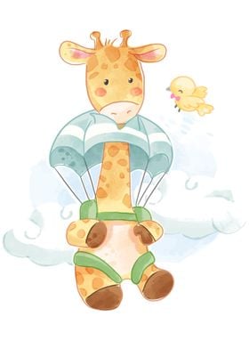 Giraffe on parachute