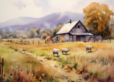 Watercolor Farm Landscapes