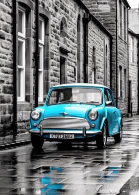 Classic Mini in Wet Street