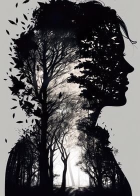 Human forest silhouette
