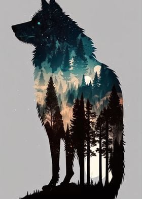 Forest wolf silhouette
