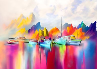 ABSTRACT COLORFUL BOATS