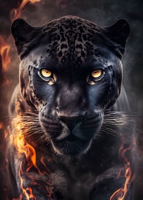 Black panther on fire art