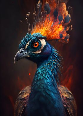 peacock on fire art poster