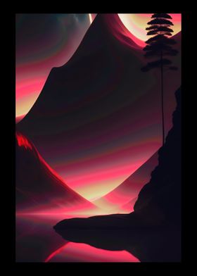 Mountain With Red Lights