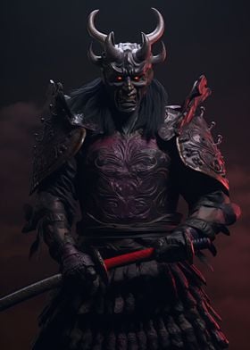 Samurai With Oni Mask