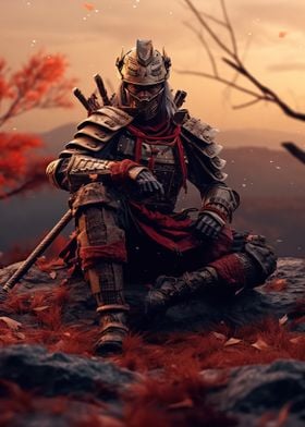 Samurai Sitting In Forest