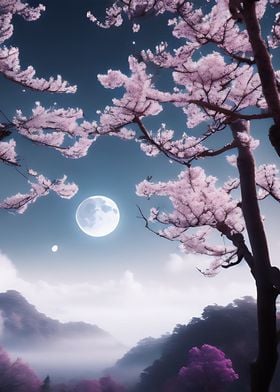 sakura flowers and moon