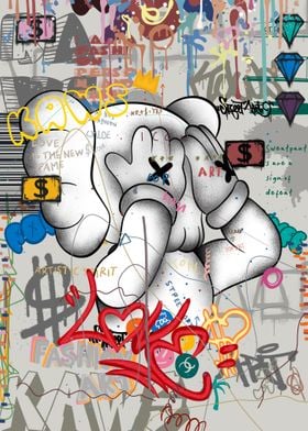 Kaws LV Canvas Print, Graffiti Wall Art