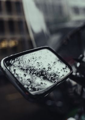 Rain on rear view mirror