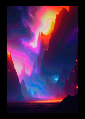 Mountain With Neon Lights