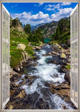 Window view river mountain