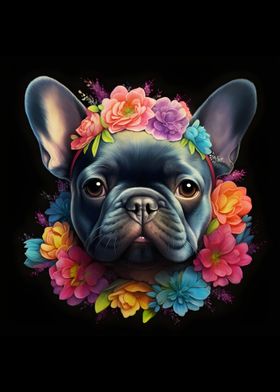 French Bulldog And Flowers