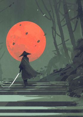 Samurai Red moon Paintings