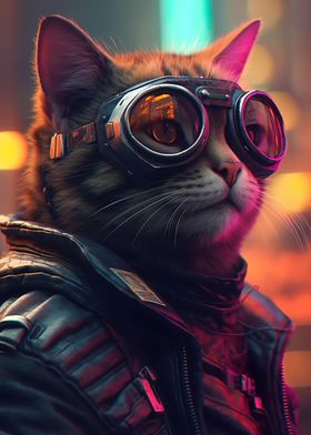 Cat Glasses Leather Jacket