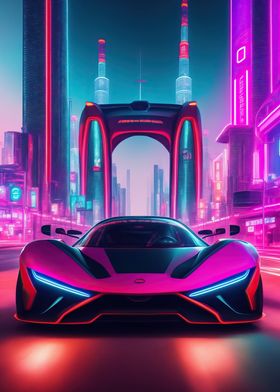 Asian Neon City Sports Car