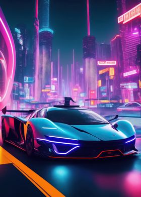 Asian Neon City Sports Car