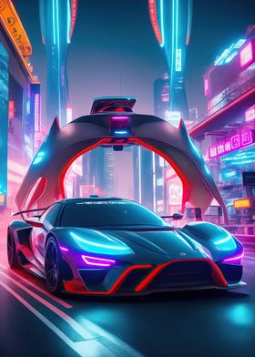 Asian Neon City Sports Car