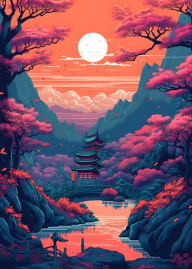 japanese sunset lake