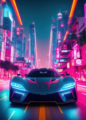 Asian Neon City Sports Car