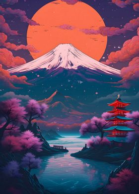 japanese sunset lake