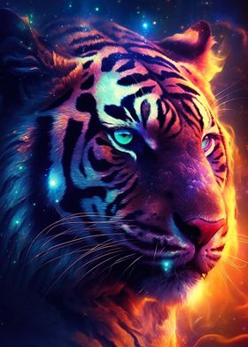 Tiger Head Space Flames