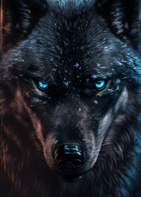 black Wolf blue eyes art 