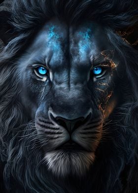 black lion blue eyes art 