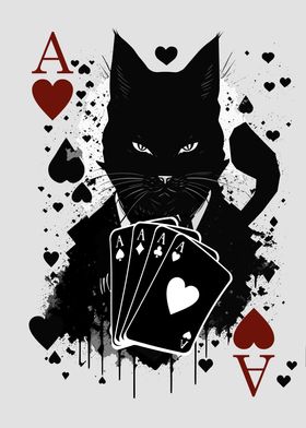 Hearts Ace Card Black Cat