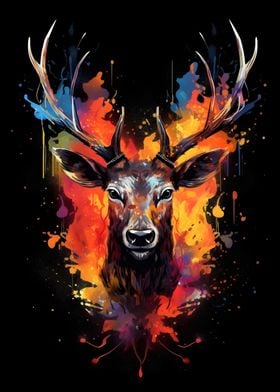 Deer Colorful dark BG