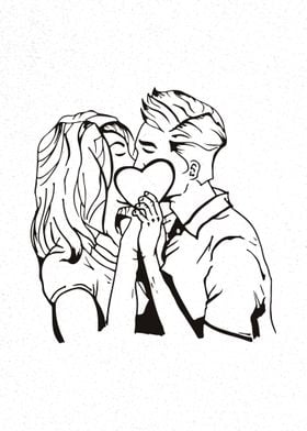 Line Art Couple Kissing