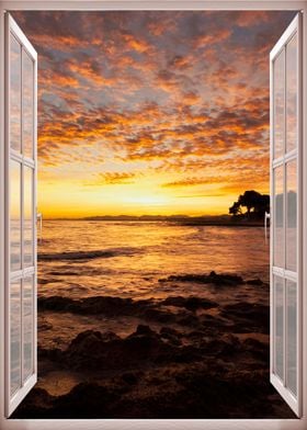 Window view sunset coastal