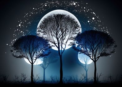 Silhouette Tree and Moon 