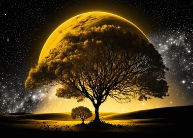 Silhouette Tree and Moon 
