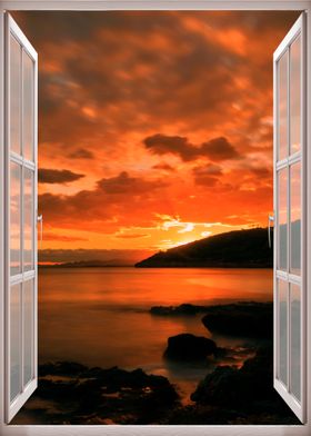 Window view sunset coastal