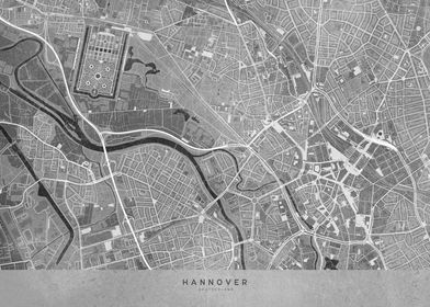 Hannover center gray map