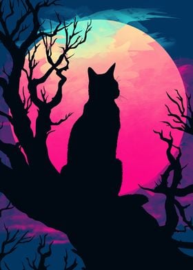 Cat under the moon