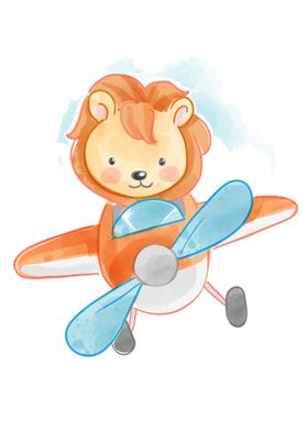 Cartoon lion pilot